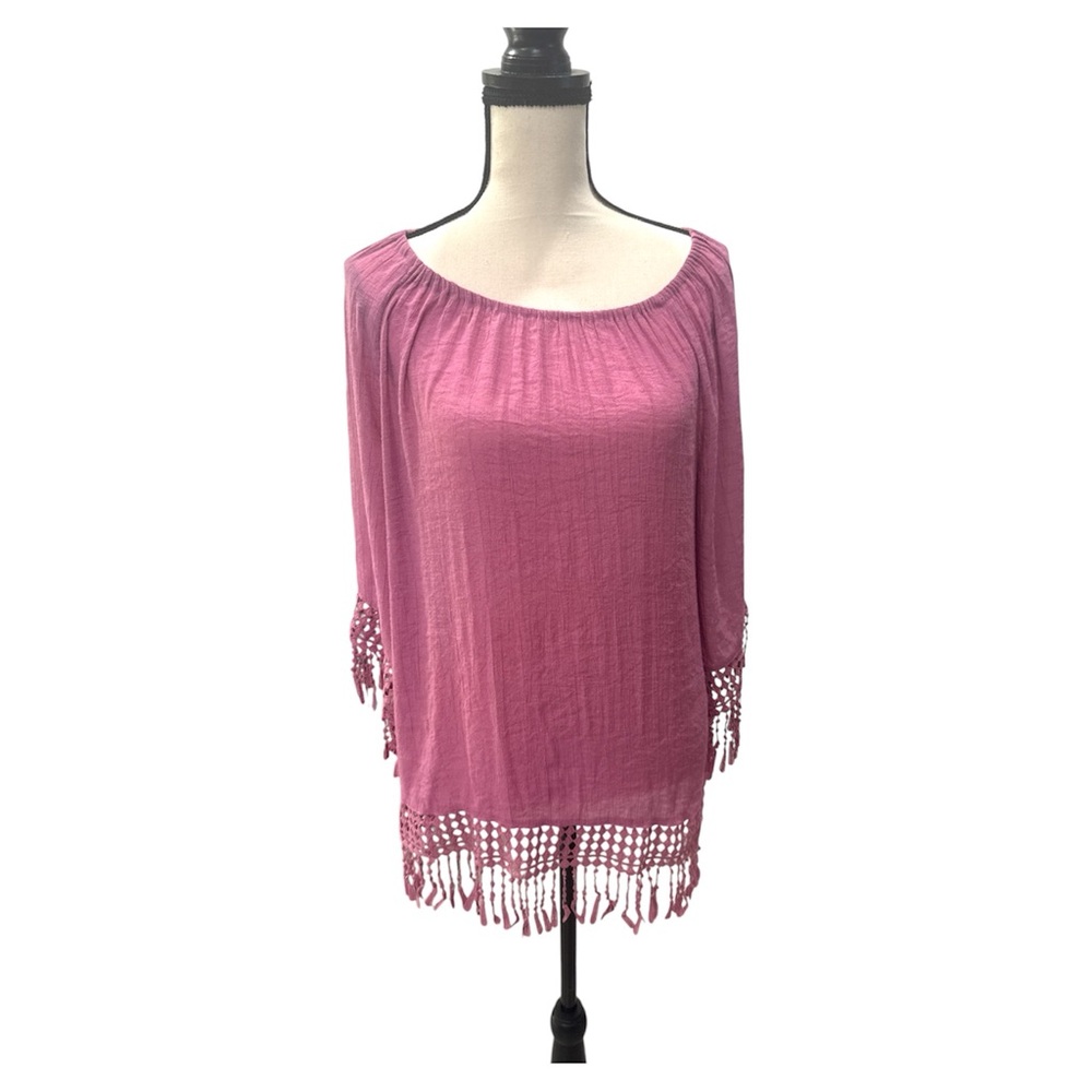 Cato Mauve Blouse with Crochet Trim